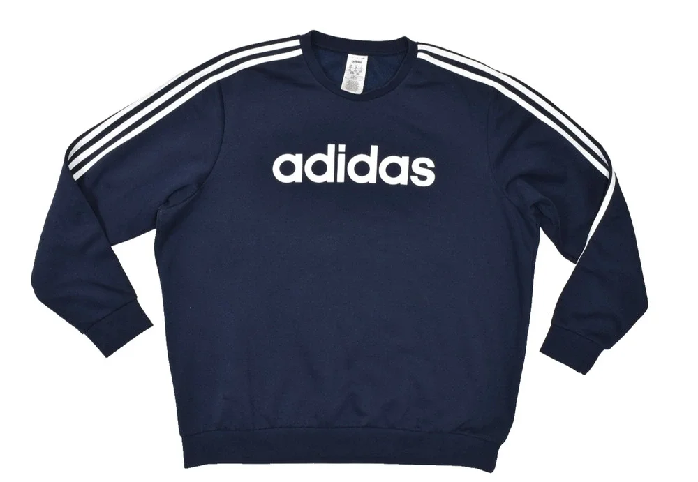 Adidas Men's 2XL Navy Blue Crewneck Sweatshirt White Linear Logo 3-Stripe Fleece